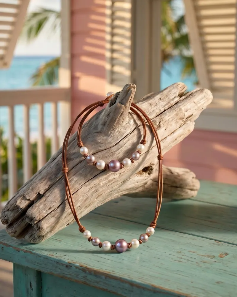 Wendy Mignot | Coastal Single Freshwater pearl and Leather